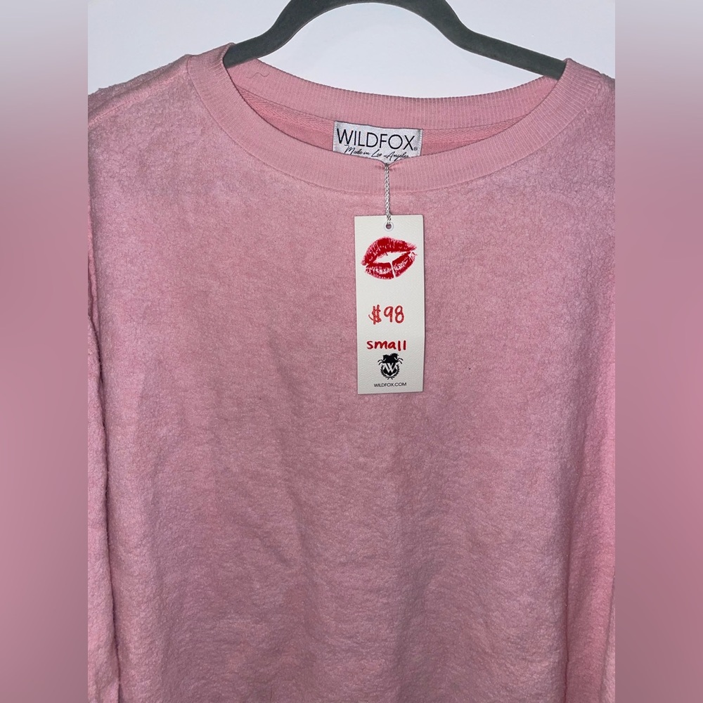 Wildfox Pink Crewneck Fleece Sweatshirt Size S NWT